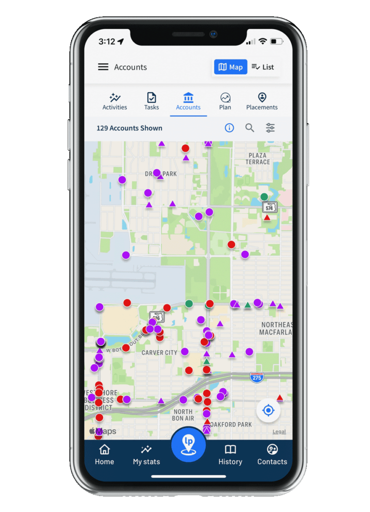 Account map placement tracker